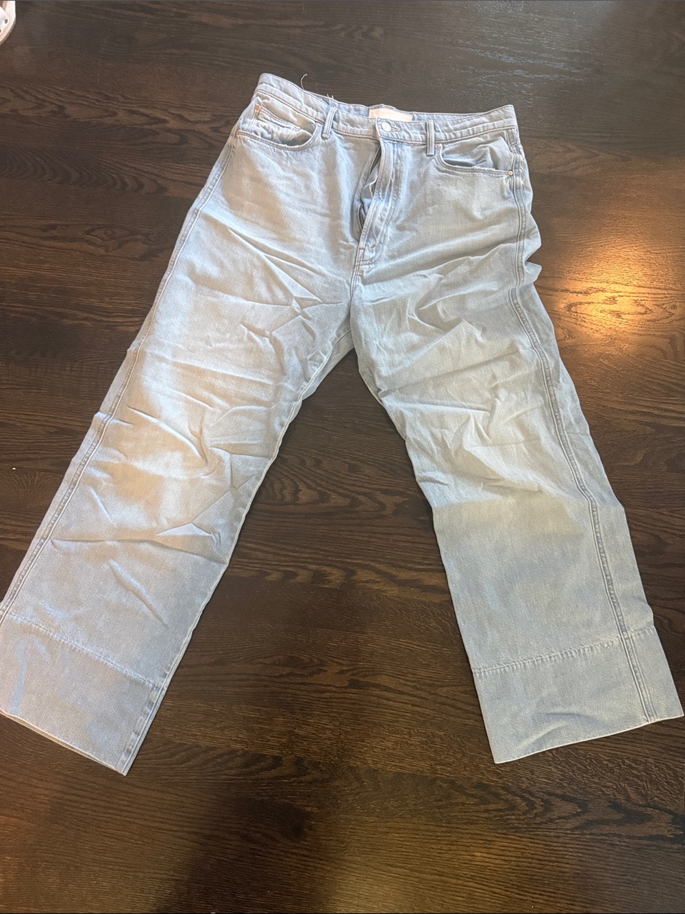 MOTHER Light Blue Denim Jeans with Leather Patch